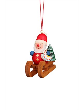 Santa Claus on Sled Wooden Ornament