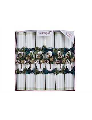 WHITE SHIMMER EVERGREEN CRACKERS SET OF 6