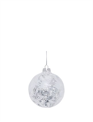 8cm Clear Ball with Silver Foil Glass Bauble