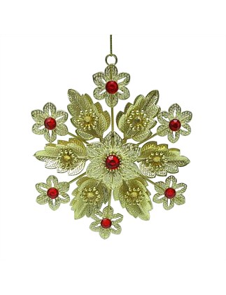 12CM GOLD AND RED SNOWFLAKE ORNAMENT