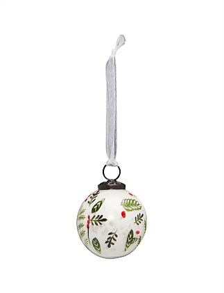 7CM FLORA PAINTED MILK GLASS BAUBLE