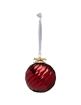 10CM ANTIQUED RED SWIRL GLASS BAUBLE