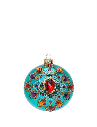 10CM MULTI GEM STONES ON TURQUOISE EUROPEAN GLASS BAUBLE