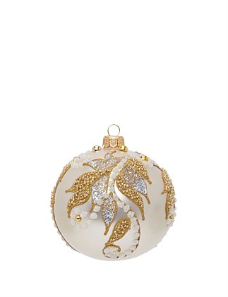 10CM GOLD AND SILVER LEAF SCROLL EUROPEAN GLASS BAUBLE