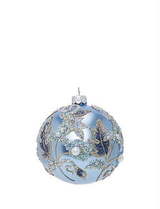 10CM FLORA ON BLUE EUROPEAN GLASS BAUBLE