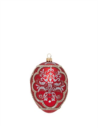 12CM RED DECO FABERGE EUROPEAN GLASS EGG ORNAMENT