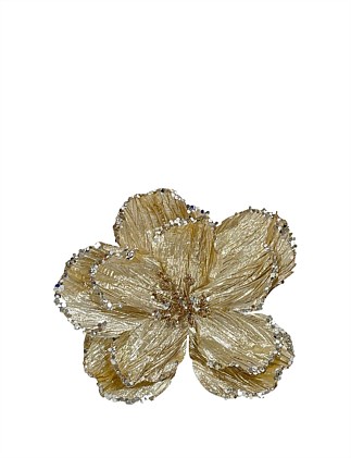 16CM GOLD MAGNOLIA CLIP ORNAMENT