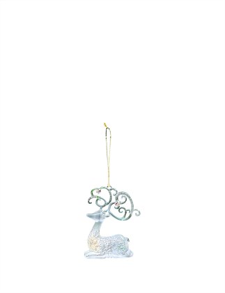 11CM CLEAR WITH GOLD SITTING REINDEER ORNAMENT