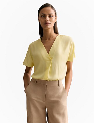 Draped Twill V Neck Top