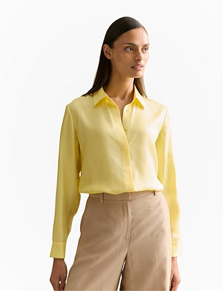 Silk Twill Concealed Placket Shirt