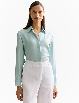 Silk Twill Concealed Placket Shirt