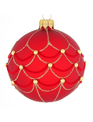 8cm Semi-Transparent Red Embellished European Glass Bauble