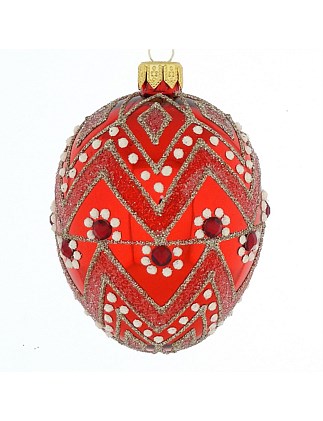 8cm Red Egg Embellished European Glass Bauble