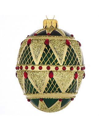 8cm Green Egg Embellished European Glass Bauble