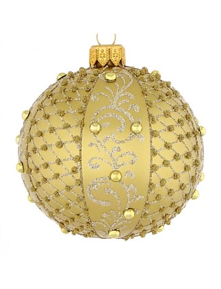 8cm Gold Embellished European Glass Bauble