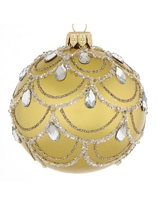 8cm Gold and Crystal European Glass Bauble