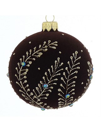 8cm Brown European Glass Bauble with Gold Detail