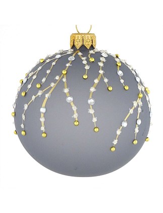 8cm Semi Transparent Grey European Glass Bauble