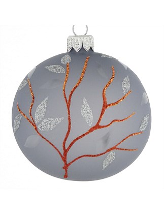 8cm Grey European Glass Bauble with Copper Branches