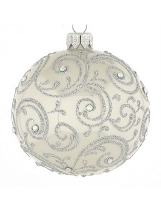 8cm Beige European Glass Bauble with Silver Branches