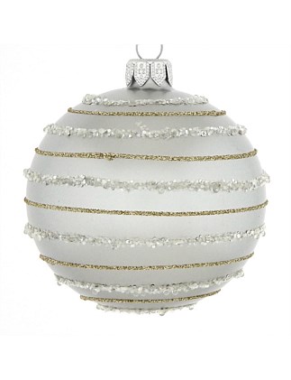 8cm Grey European Glass Bauble with Stripe Detail