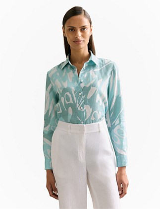 Linen Butterfly Print Long Sleeve Shirt