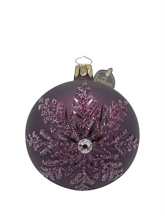 8CM HAND DECORATED ICE STAR ON PLUM GLASS BAUBLE