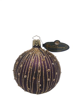 8CM HAND DECORATED GOLD DRIZZLE DOTS ON PLUM GLASS BAUBLE