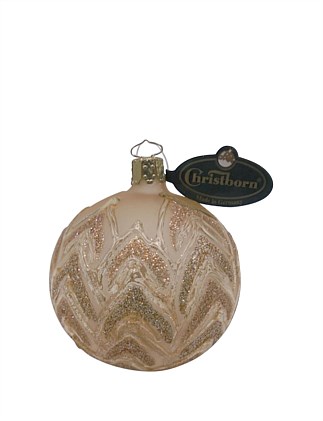 8CM HAND DECORATED GOLD ZIG ZAGS ON GOLD GLASS BAUBLE