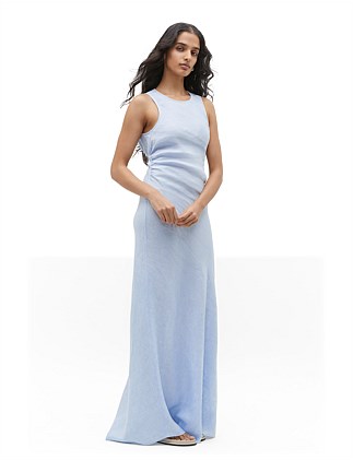 LINEN RUCHED SIDE MAXI DRESS