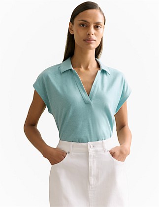 Linen Cotton V Neck Polo