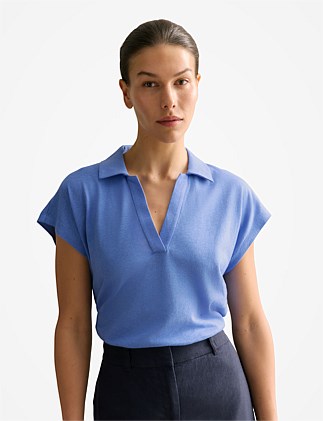 Linen Cotton V Neck Polo