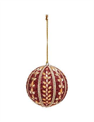 10CM GLASS BEADED RED AND GOLD BAUBLE