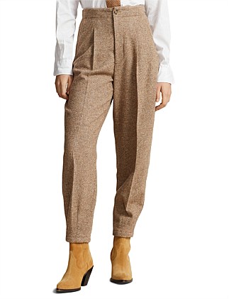 PLEATED WOOL-BLEND TWEED PANT