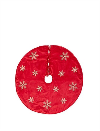 122CM EMBROIDERED SNOWFLAKE RED VELVET TREE SKIRT