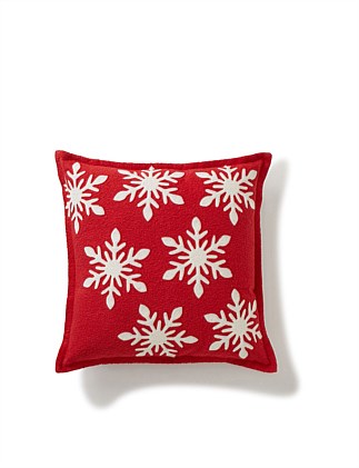 50CM SNOWFLAKES EMBROIDERED RED BOUCLE CUSHION