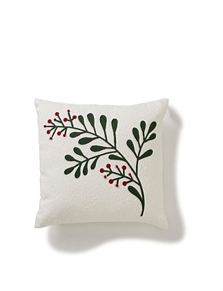 50CM HOLLY & IVY EMBROIDERED WHITE BOUCLE CUSHION