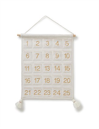 GOLD EMBROIDERED FELTED WOOL HANGING ADVENT CALENDAR