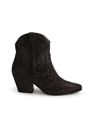 Willis Black Jewel Fabric Ankle Boots