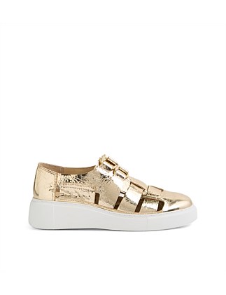 Yaos Pale Gold White Shine Leather Sneakers