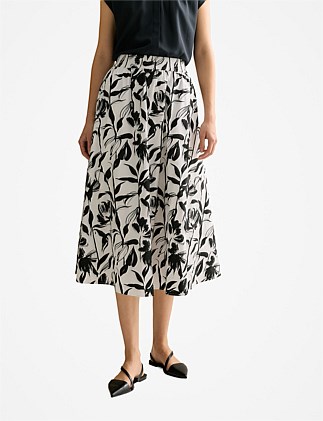 Cotton Poplin Floral Pull On Skirt