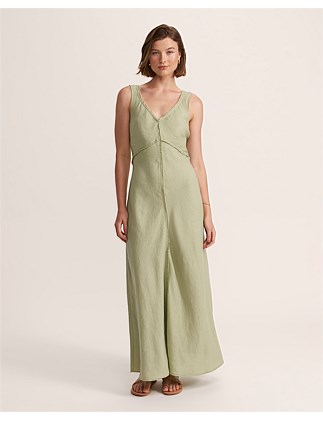 LILA LINEN V-NECK MIDI DRESS