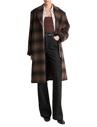 WOOL-BLEND PLAID CAR COAT