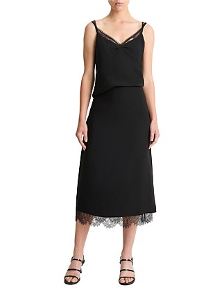 LACE PANELED STRAIGHT SKIRT