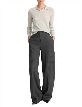 BRUSHED WOOL-BLEND HERRINGBONE PANT