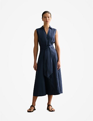 Linen Panel Detail Sleeveless Shirt Dress