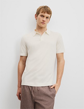 Cotton Silk Button Knit Polo