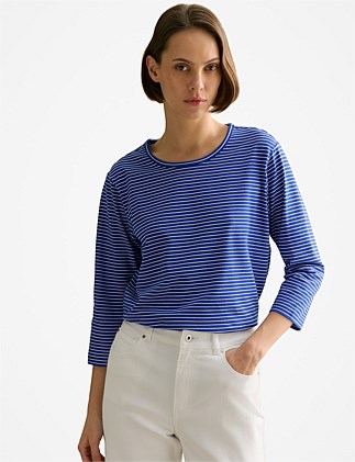 Organically Grown Cotton Stripe 3/4 Sleeve T-shirt