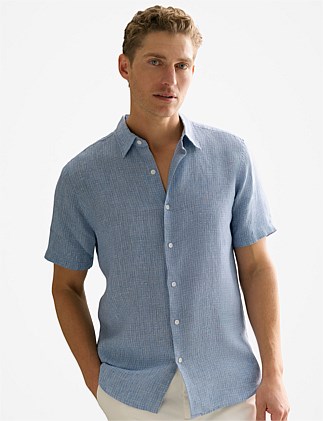 Regular Fit Yarn Dyed Linen Basket Grid Shirt