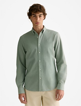 Regular Fit Yarn Dyed Cotton Monogram Oxford Shirt